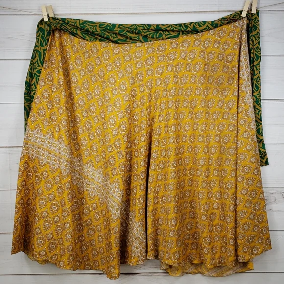 Darn Good Yarn Sari Silk Wrap Skirt Ankle Goddess - Picture 4 of 16